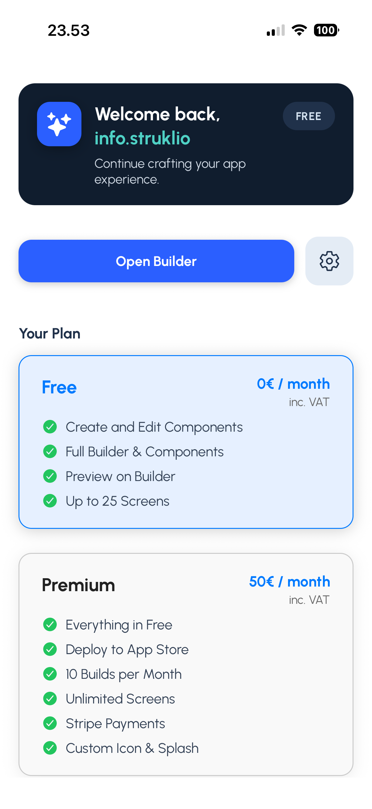 Struklio mobile dashboard screenshot